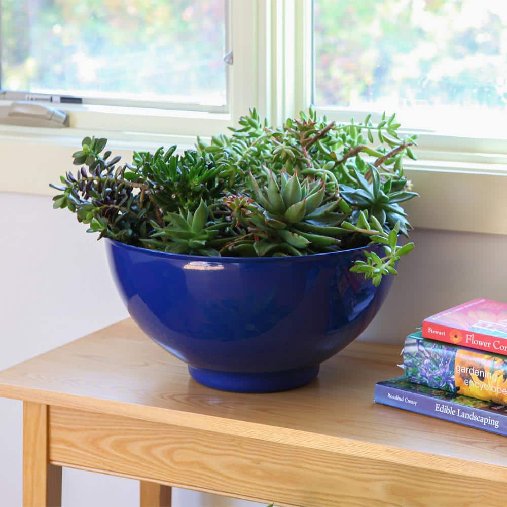 ACHLA DESIGNS 16 in. W Round French Blue Galvanized Steel Bowl Planter Pot C-60FB