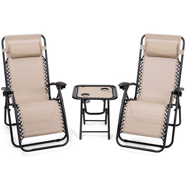 3 PCS Zero Gravity Chair Folding Lounge Table Chair Set - Overstock - 31836184