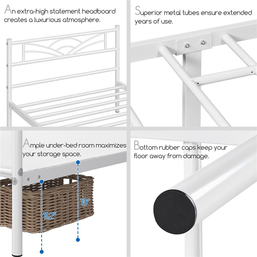 Yaheetech Metal Platform Bed Frame with Underbed Storage Bed Frame with Cloud inspired Design Headboard