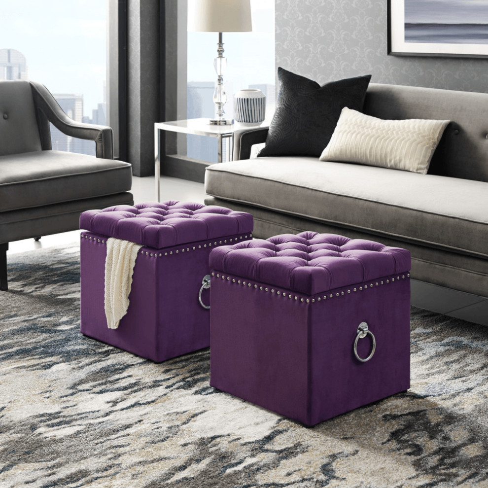 18 quotPurple Velvet And Black Tufted Storage   Contemporary   Footstools And Ottomans   by HomeRoots  Houzz