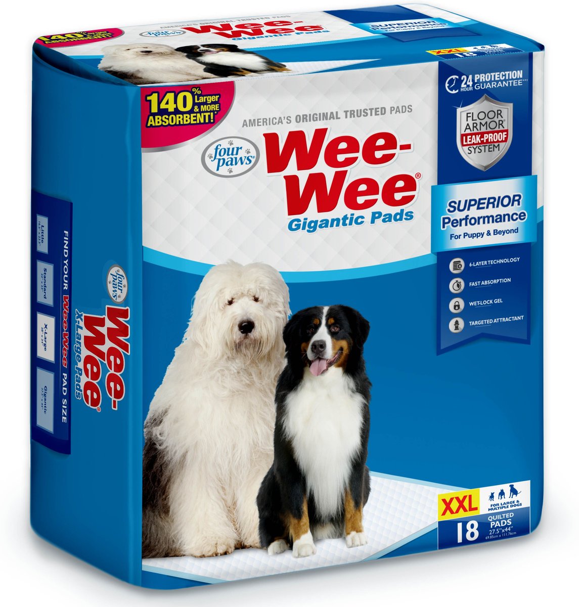 Four Paws Wee-Wee Gigantic Dog Training Pads， 18 count