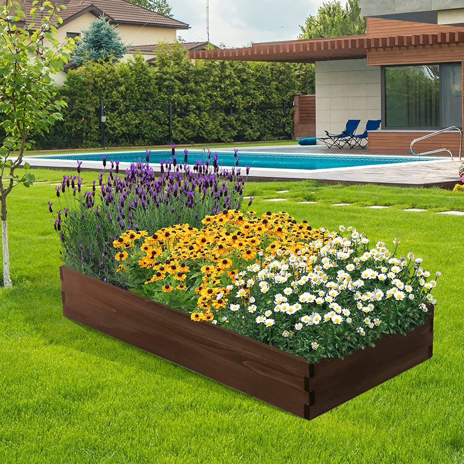 BIGTREE Outdoor Raised Garden Bed Wood Vegetable Planter Box 47x24x8in