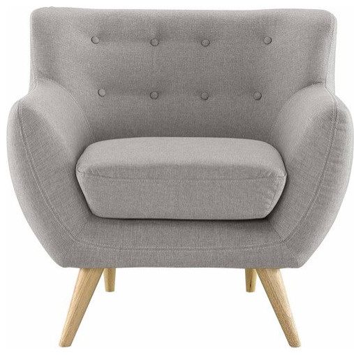 Retro Modern Accent Chair  Natural Rubberwood Legs and Button Tufted Back  Gray   Midcentury   Armchairs And Accent Chairs   by Declusia  Houzz