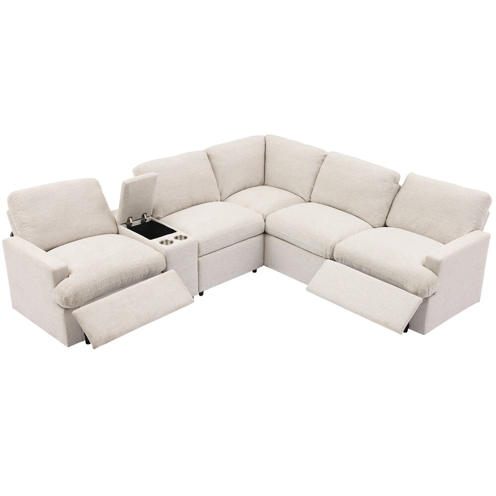 104'' Power Recliner Corner Couch w/ USB Ports and Power Socket  L shape Sectional Sofa Set w/ Storage Box   Cupholders