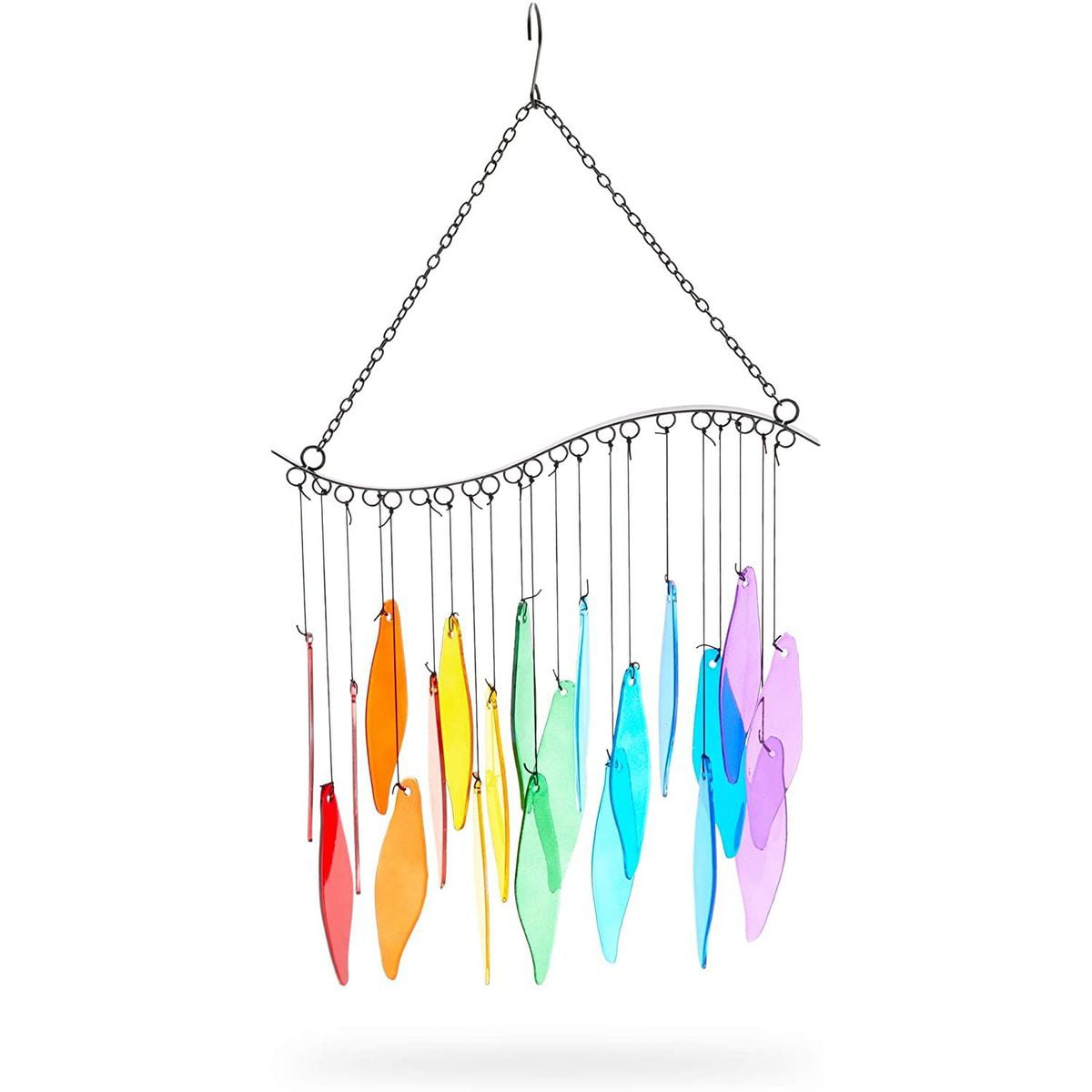 Rainbow Glass Wind Chimes for Outside， Outdoor and Indoor Hanging Decorations， Home Decor， 21 in.