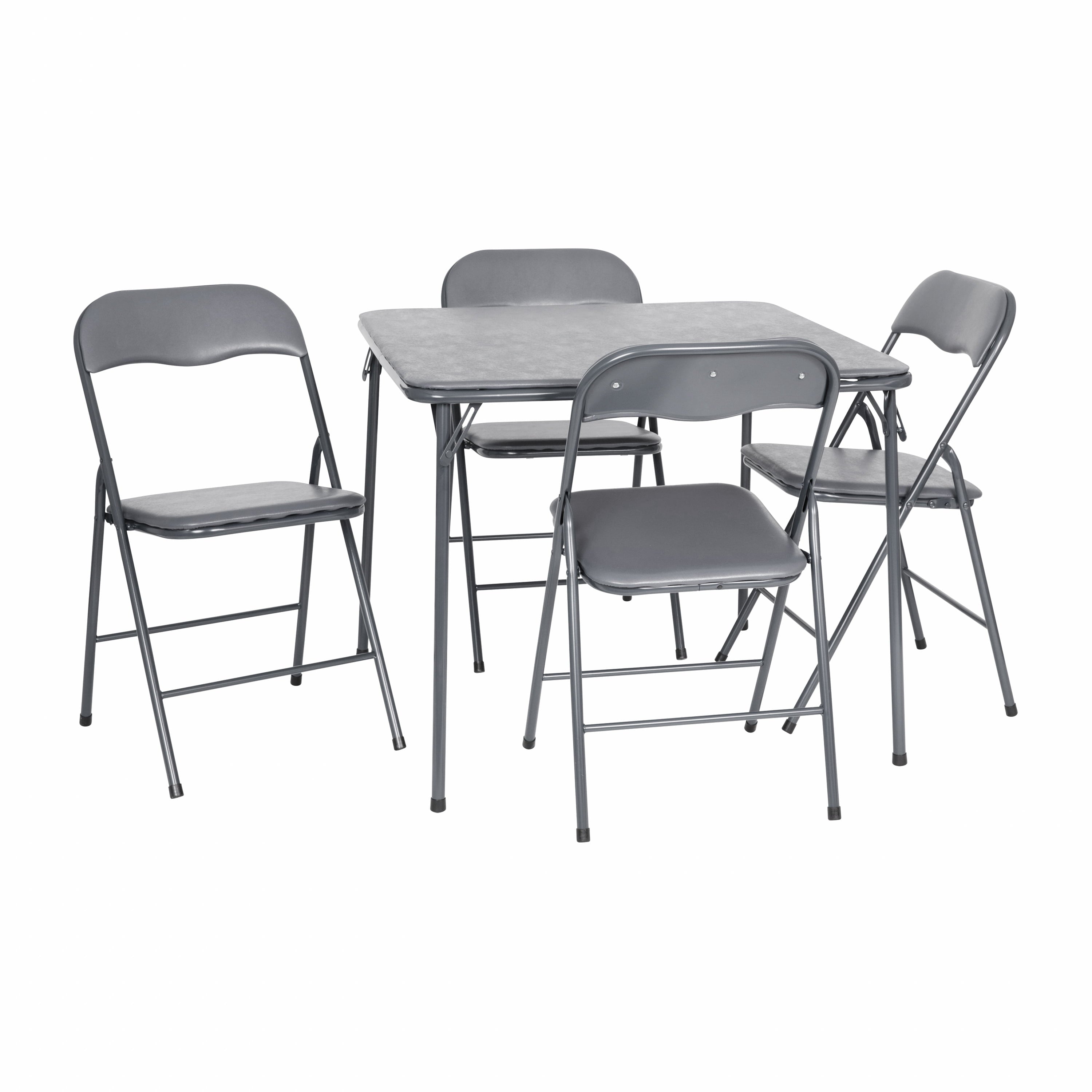 Flash Furniture Vinyl 5-Pcs Folding Game Table and Chair Set， Gray