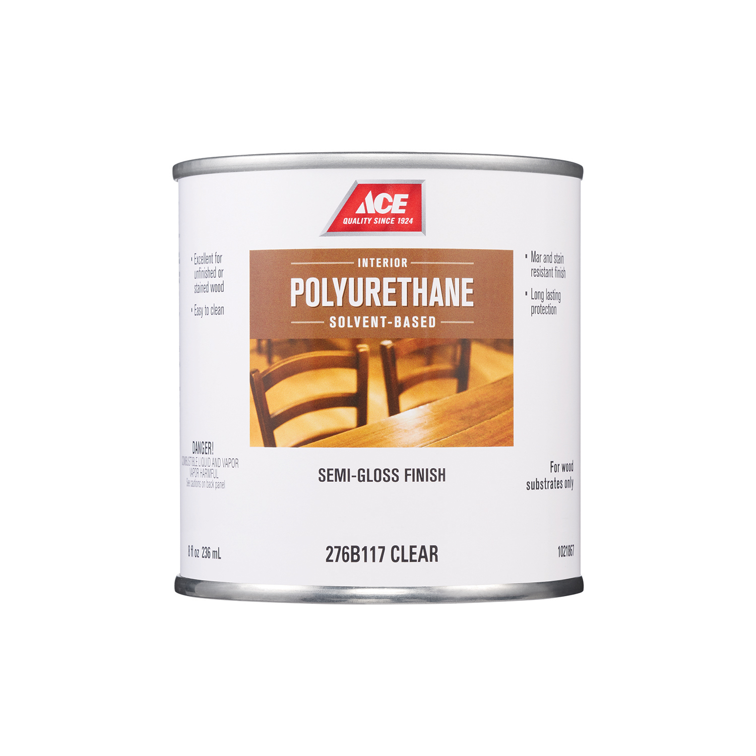 Ace Semi-Gloss Clear Solvent-Based Polyurethane Wood Finish 0.5 pt