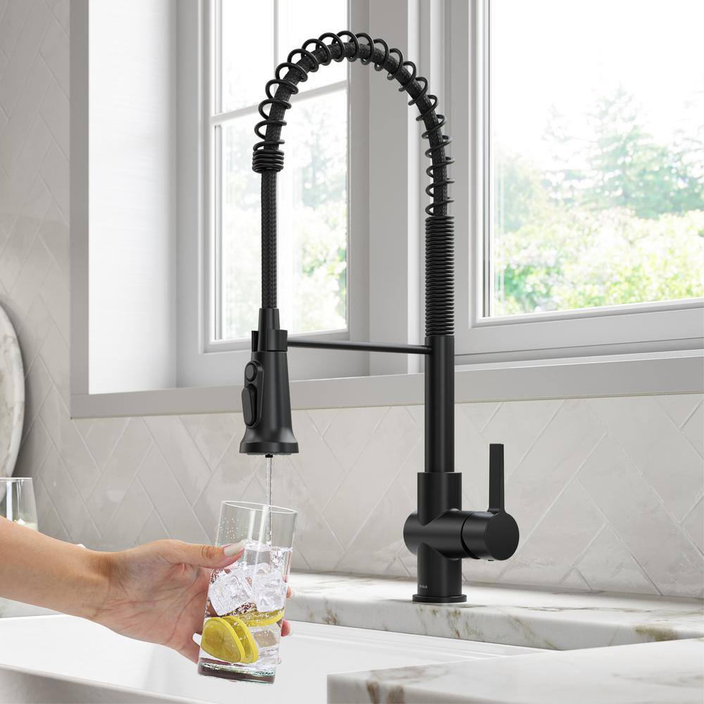 KRAUS Britt Pull-Down Single Handle Filter Kitchen Faucet in Matte Black with Purita 2-Stage Under-Sink Filtration System FS-1000-KFF-1691MB