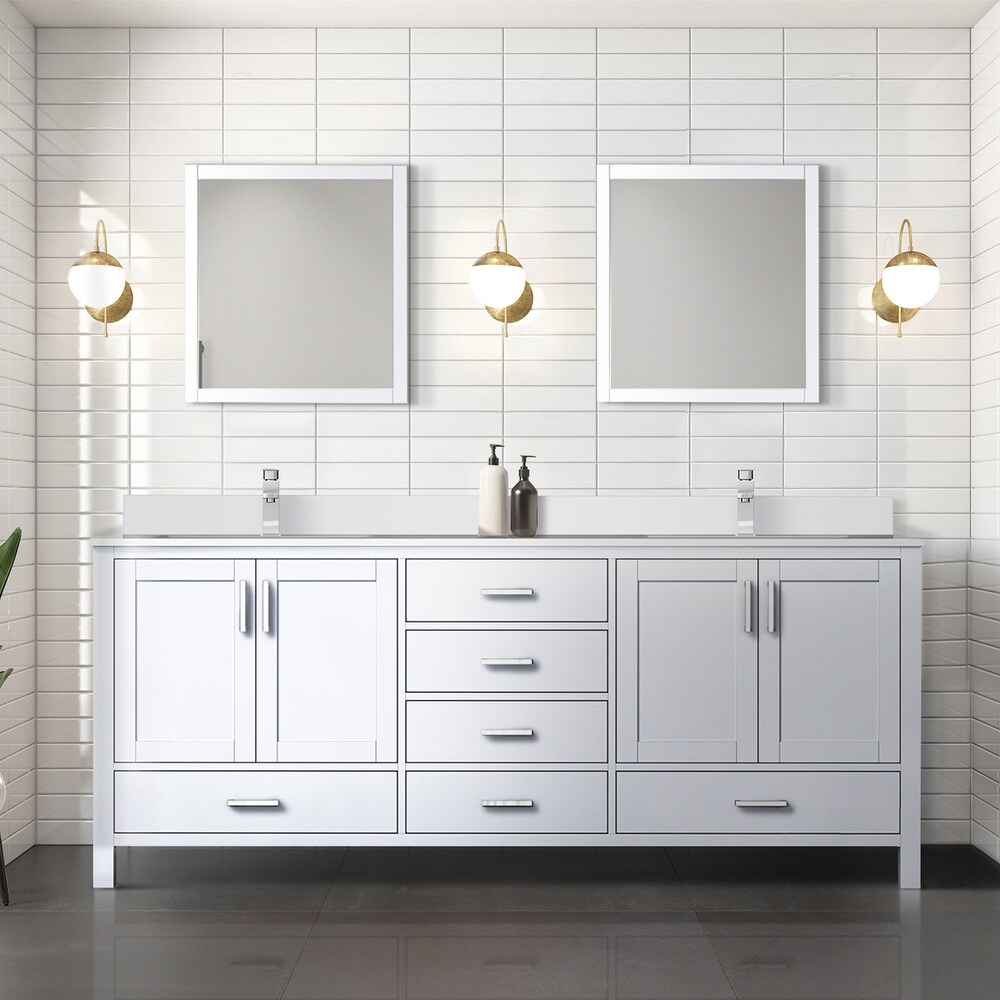 Jacques 80 in. W x 22 in. D White Double Bath Vanity  White Quartz Top  and 30 in. Mirrors