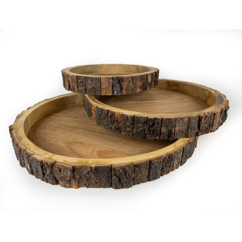 Wood Bark Round Trays S/3 - 11.5， 15， 17.5