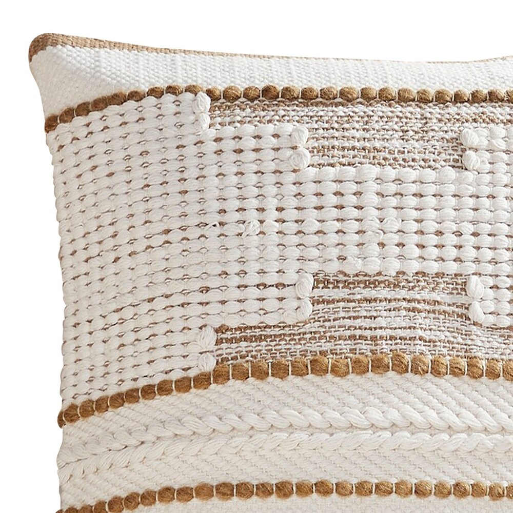 18 Inch Decorative Throw Pillow Cover  Brown Textured Design  White Fabric