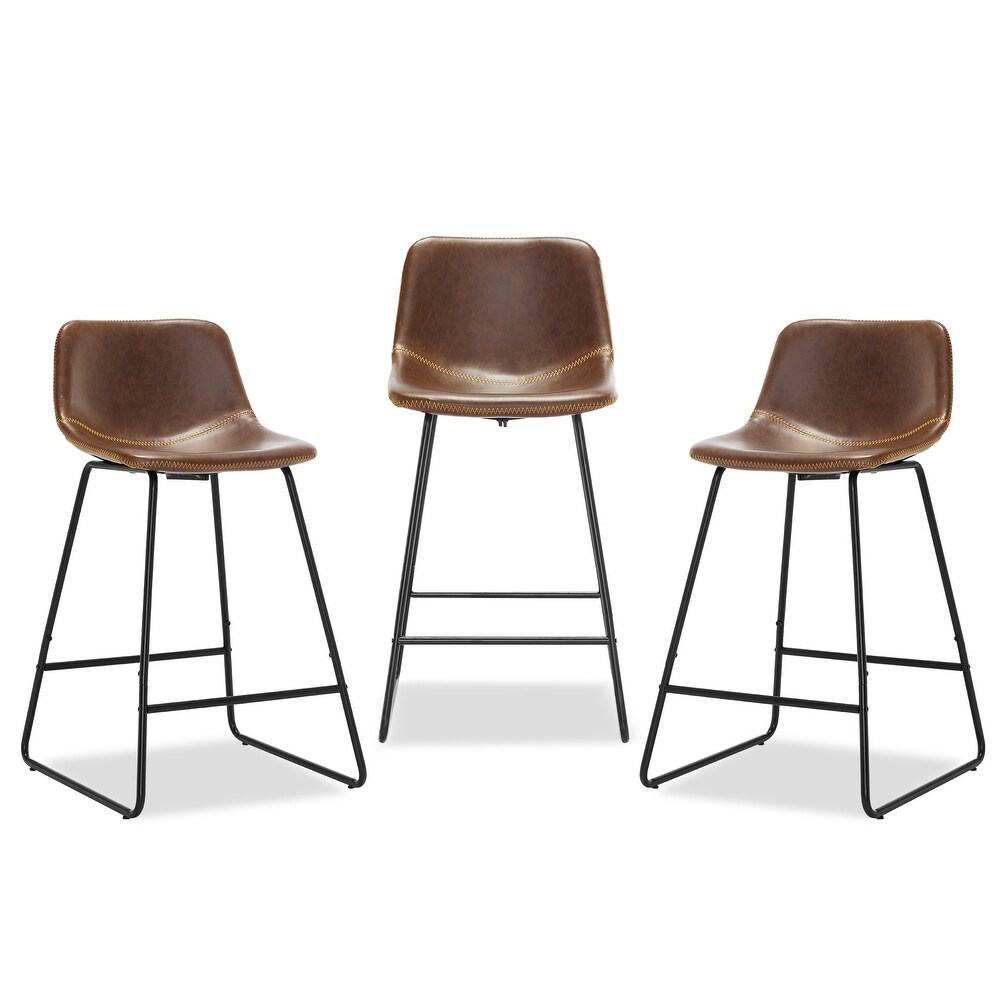 LUE BONA Modern Faux Leather Metal Frame Counter Height Bar Stools (Set of 3)