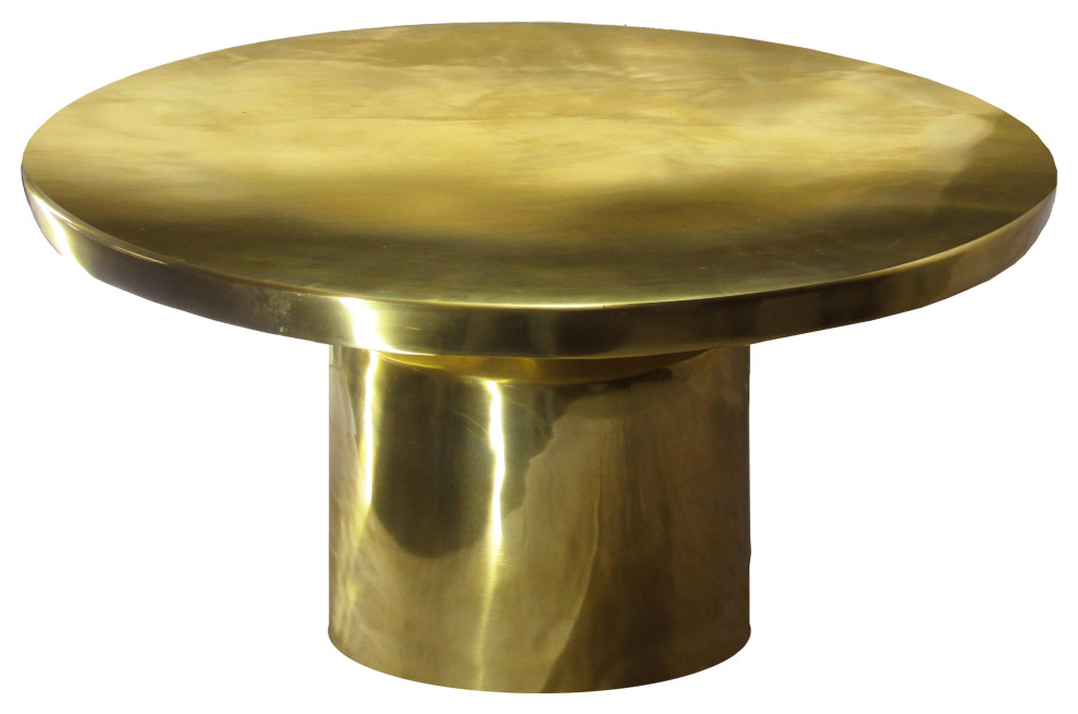 Benzara UPT 272897 Round Metal Coffee Table With Pedestal Base  Gold Brass   Contemporary   Coffee Tables   by Uber Bazaar  Houzz