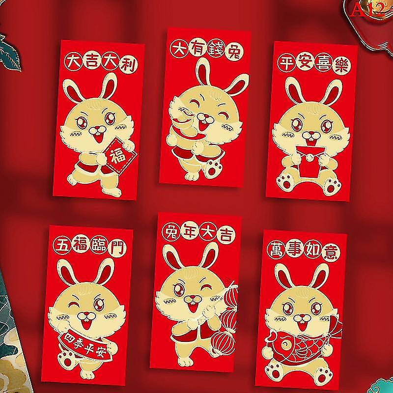 6pcs Chinese Red Envelopes Red Packet For New Year Blessing 2023 Year Of Rabbit