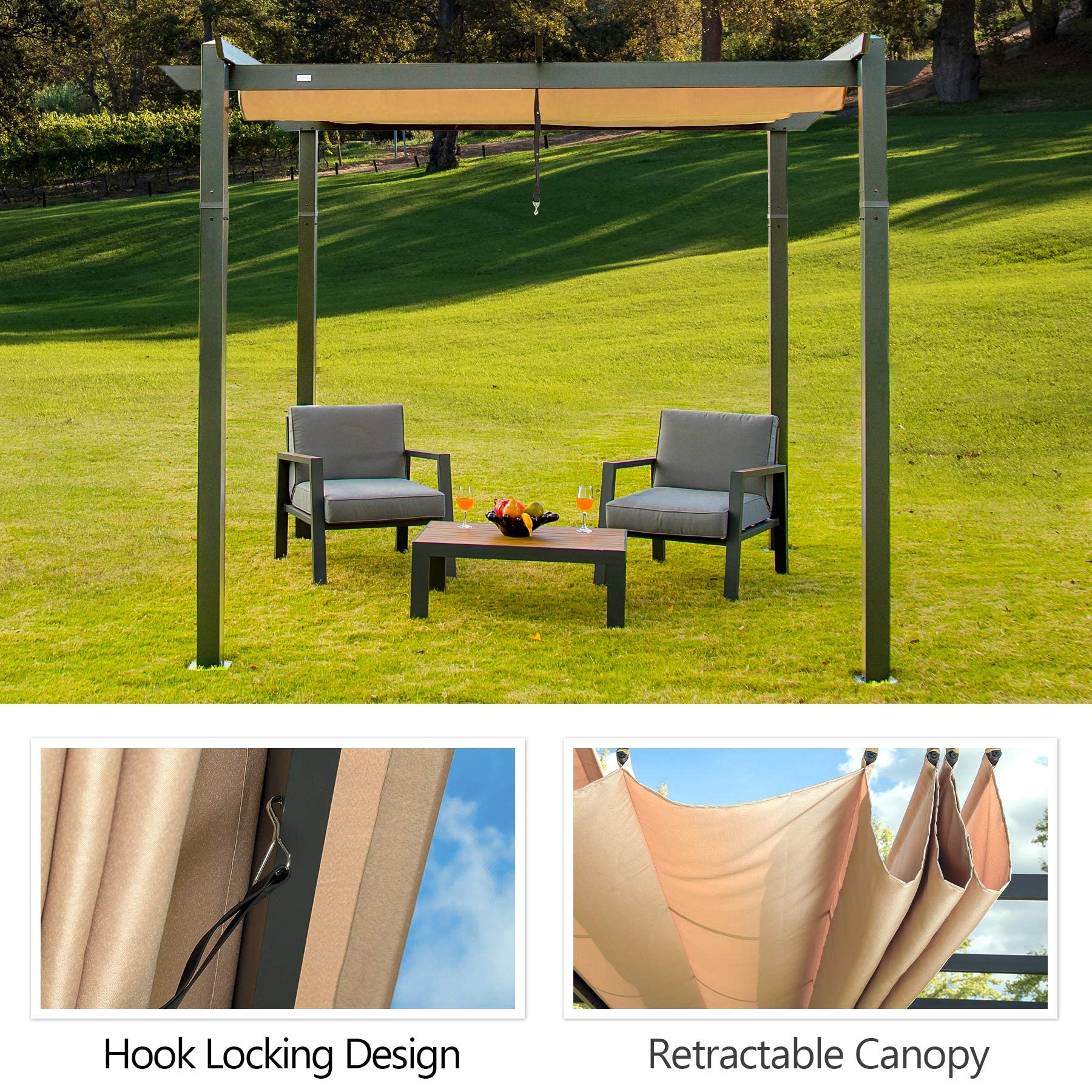 Mydepot Outdoor Living Made Easy: Retractable Pergola with Weather-Resistant Aluminum Canopy