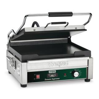 Waring Commercial Full-Sized 14 in. x 14 in. Flat Panini Grill with Timer Silver 120-Volt 14 in. x 14 in. Cooking Surface WFG275T