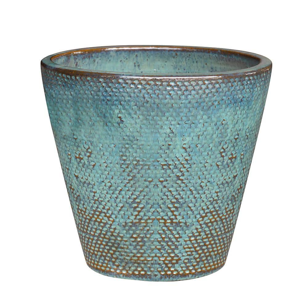 Southern Patio Peyton 14.6 in. x 13.4 in. Blue Patina Ceramic Pot CRM-057765