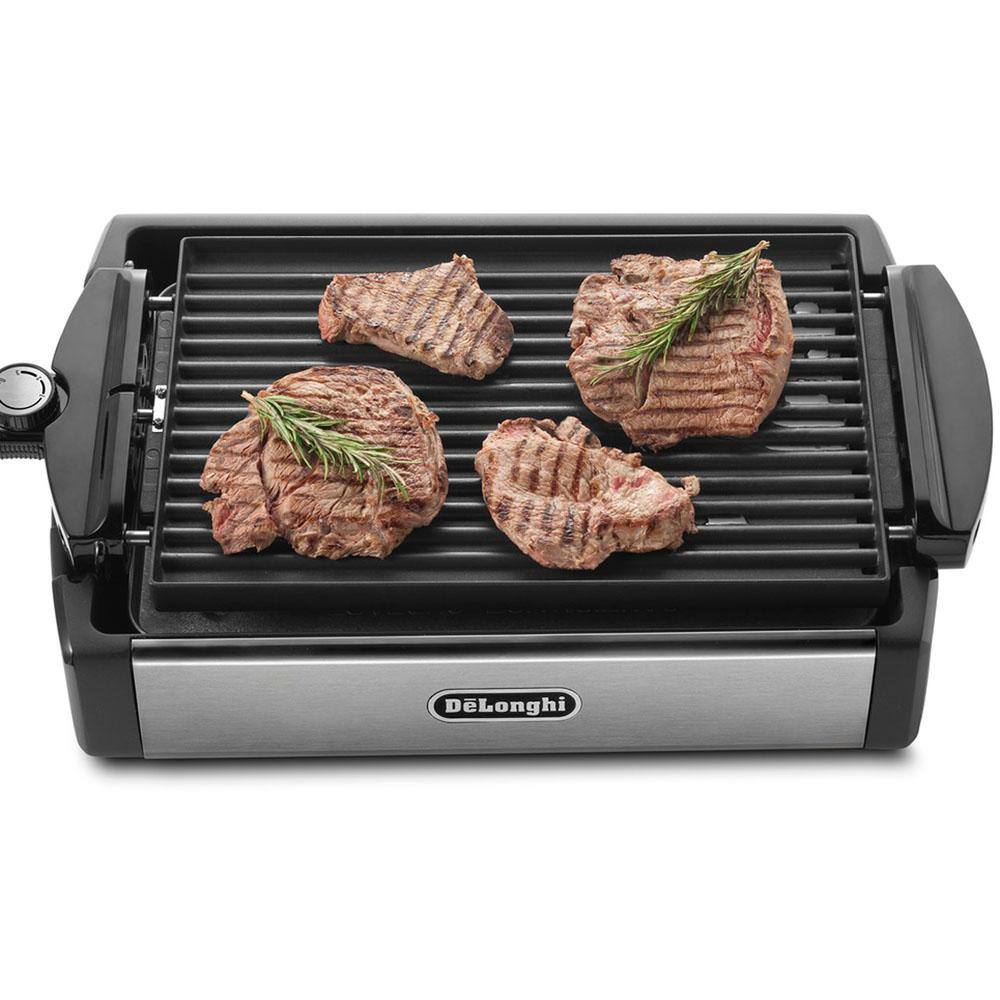 DeLonghi 2-in-1 Reversible 140 sq. in. Stainless Steel Indoor Grill with Non-Stick Surface BGR50