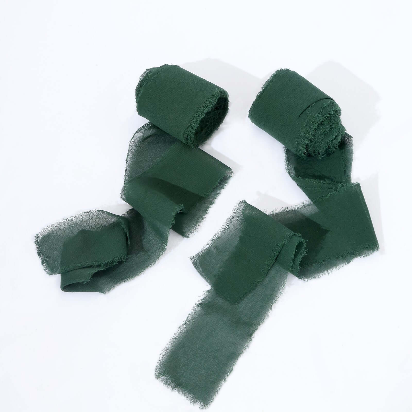 2 Pack Hunter Emerald Green Silk-Like Chiffon Linen Ribbon Roll For Bouquets, Wedding Invitations Gift Wrapping 6yd