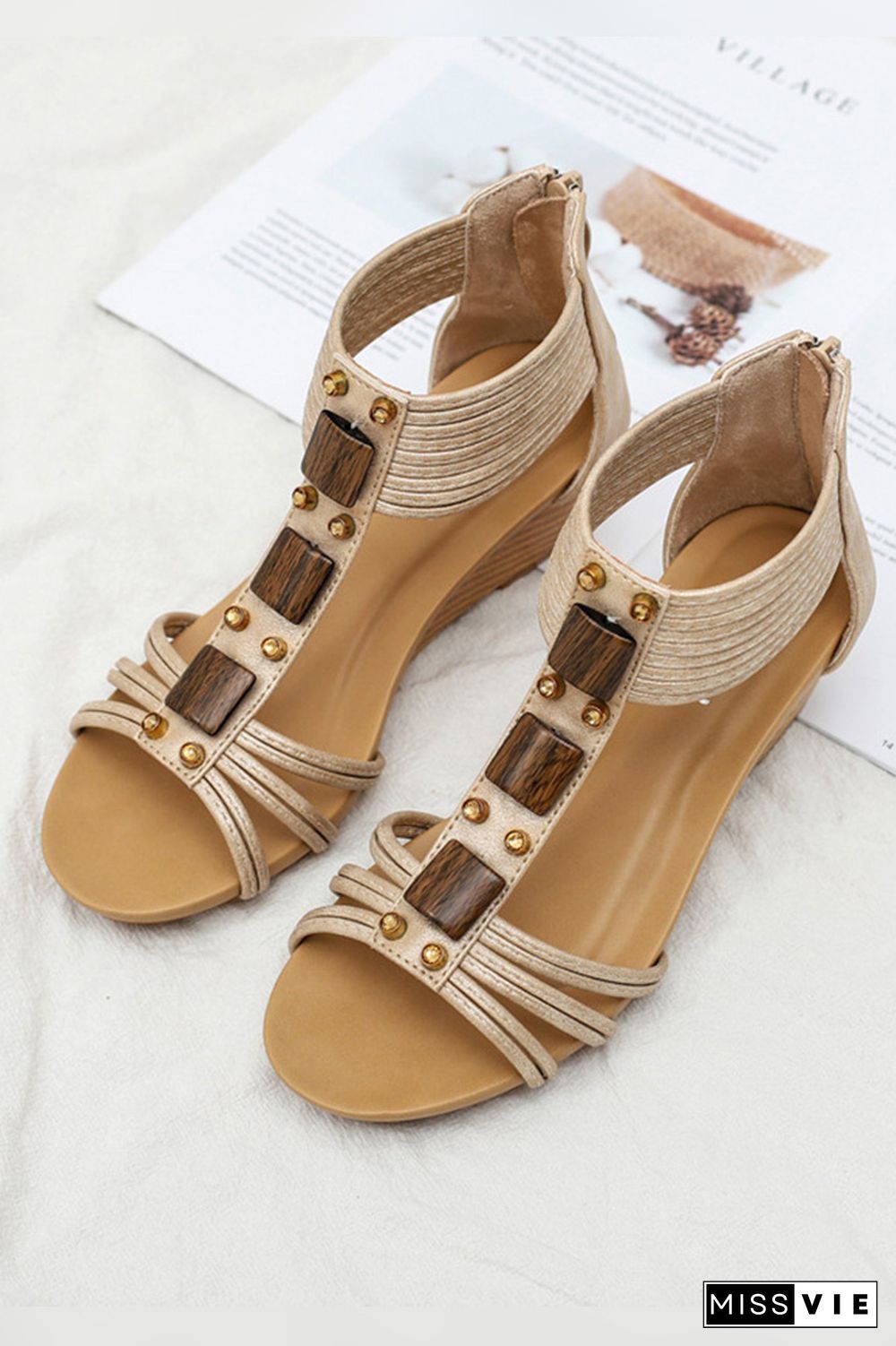 PU Strappy Zipper Platform Sandals