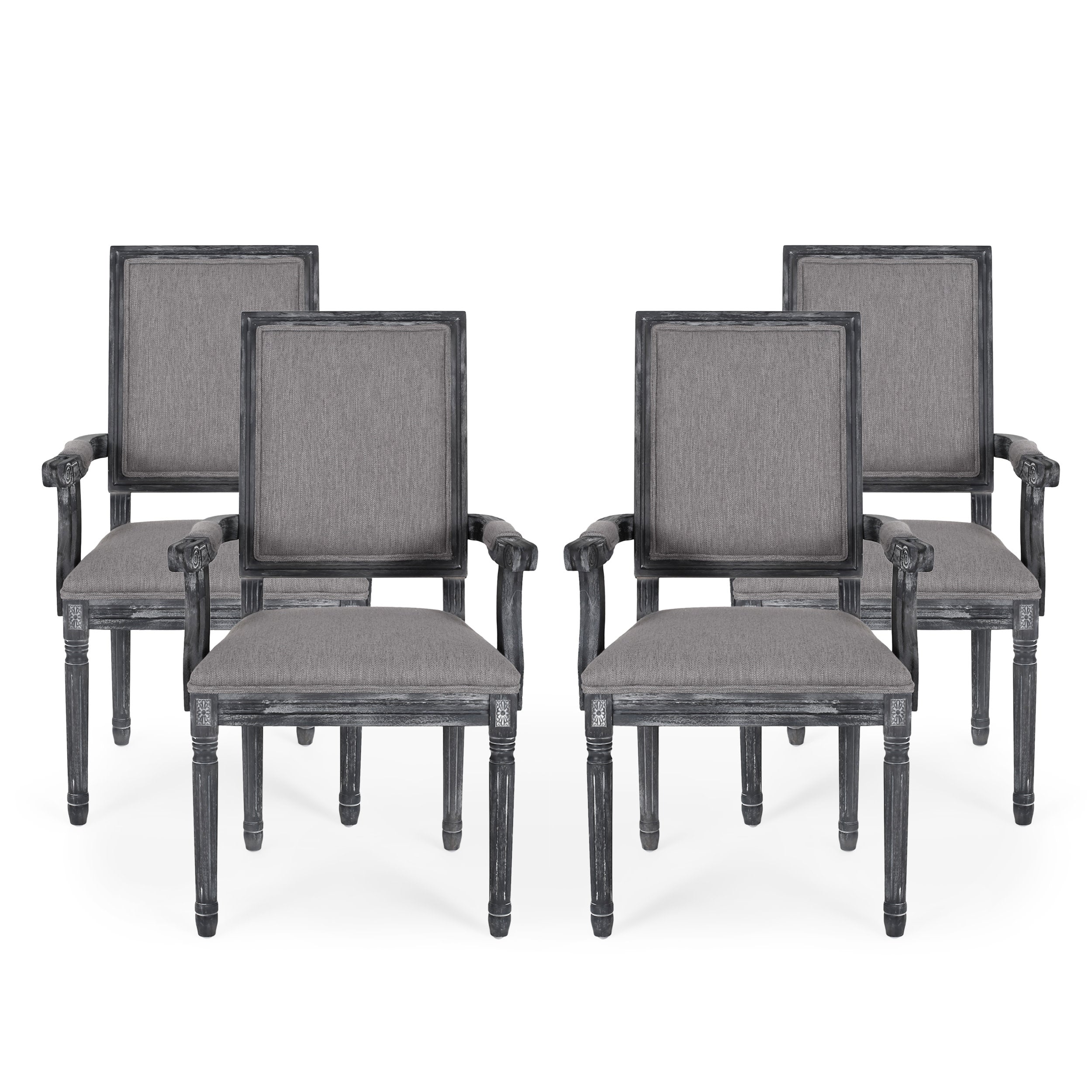 Ashlyn French Country Fabric Upholstered Wood Dining Chairs, Set of 4