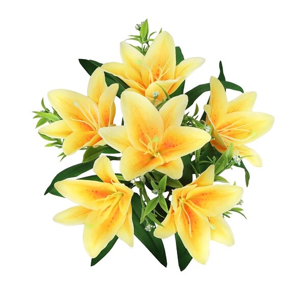 Set of 4 Yellow Artificial Stargazer Lily Flower Stem Bush Bouquet 13in