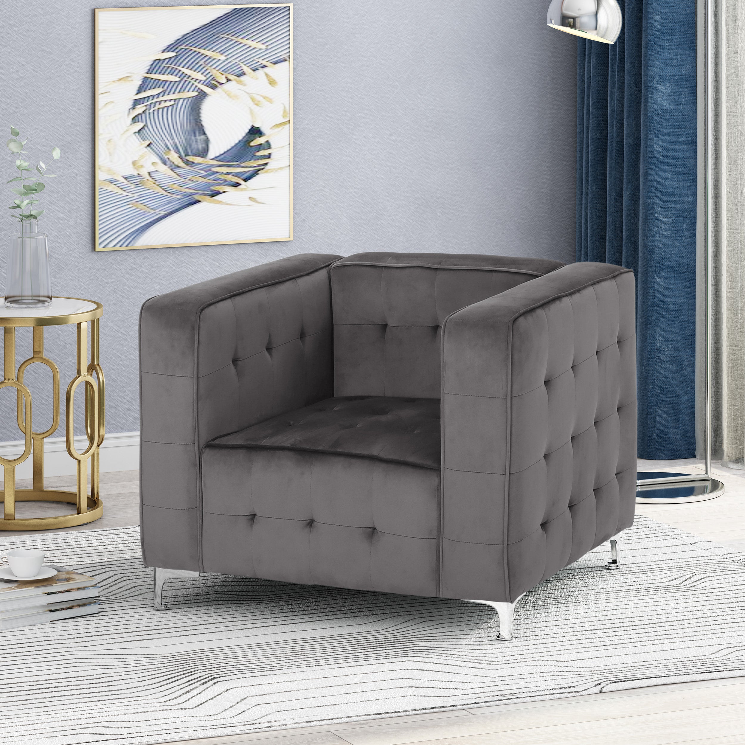 Marwin Modern Glam Cube Velvet Club Chair