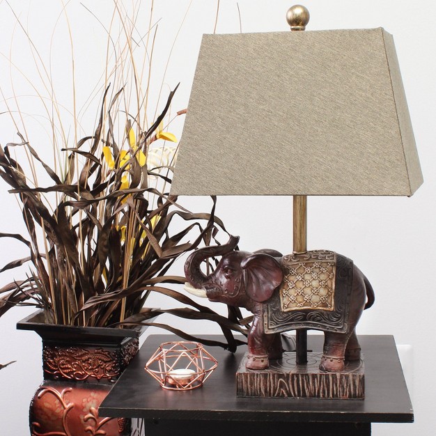 Elephant Table Lamp With Fabric Shade Brown Lalia Home