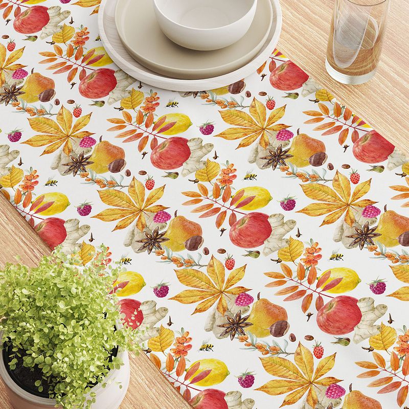 Table Runner， 100% Cotton， 16x108， Fall Time Fruits and Leaves