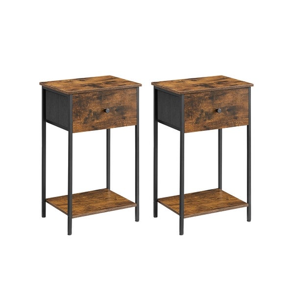 Nightstands with Fabric Drawer， Set of 2 End Tables， 24 Inch Tall Bedside Tables with Storage Shelf， for Bedroom