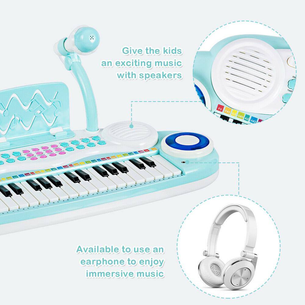 Gymax Z-Shaped Kids Toy Keyboard 37-Key Electronic Piano Blue GYM03936