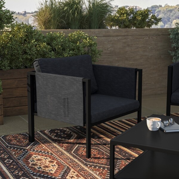 Steel Frame Patio Chair with Included Cushions and Storage Pockets