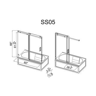 MCOCOD 60 in. W x 66 in. H Single Sliding Frameless Reversible Tub Door in Brushed Nickel with 38 in. (10 mm) Clear Glass SS05-60x66-BR