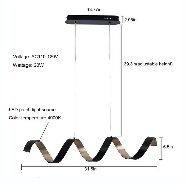 LED Spiral Pendant Lights Bar Kitchen Chandelier Suspension Lamps - 31.5