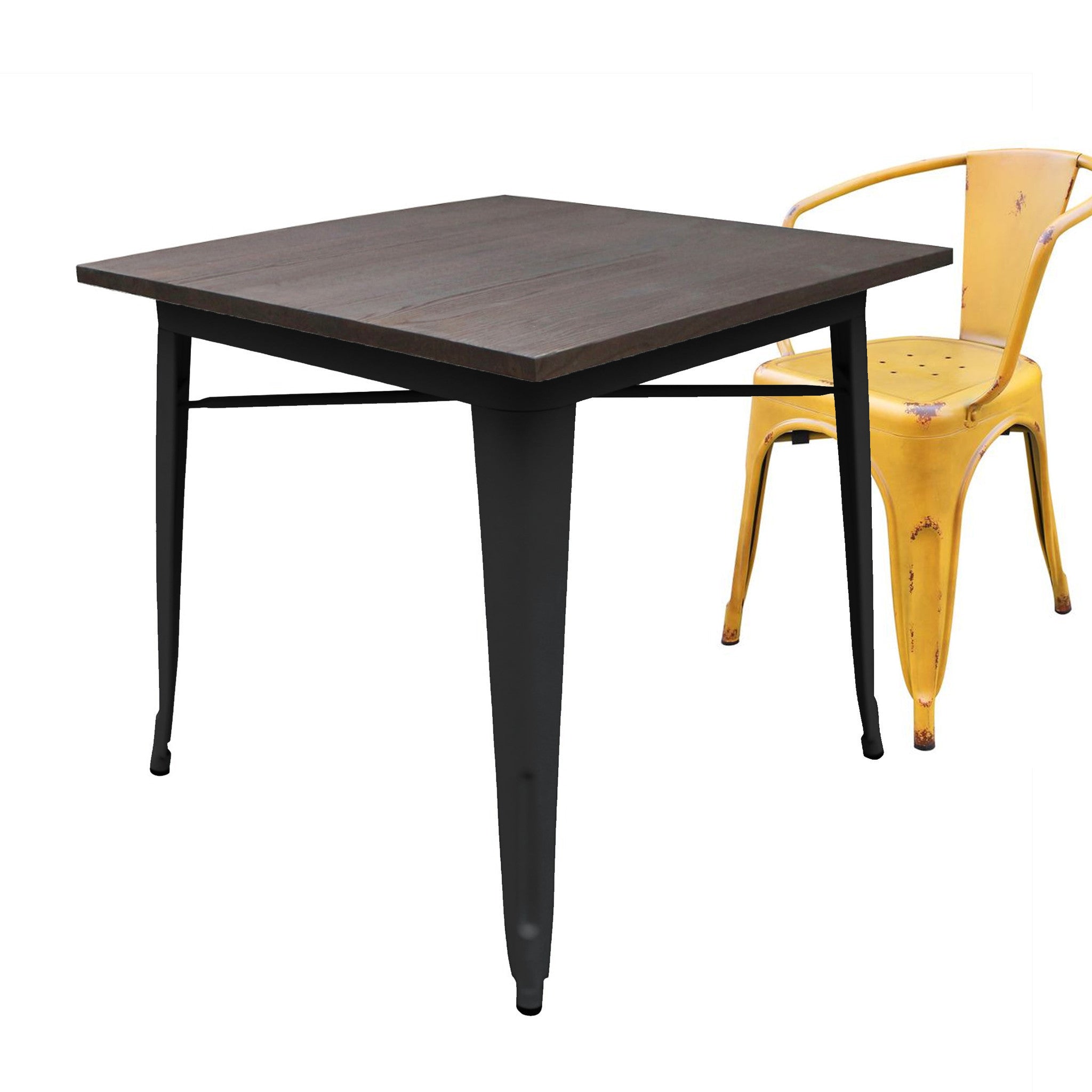 Industrial Table With Solid Wood Top 80 Cm Gt-236U Bw Gt-413-Bw