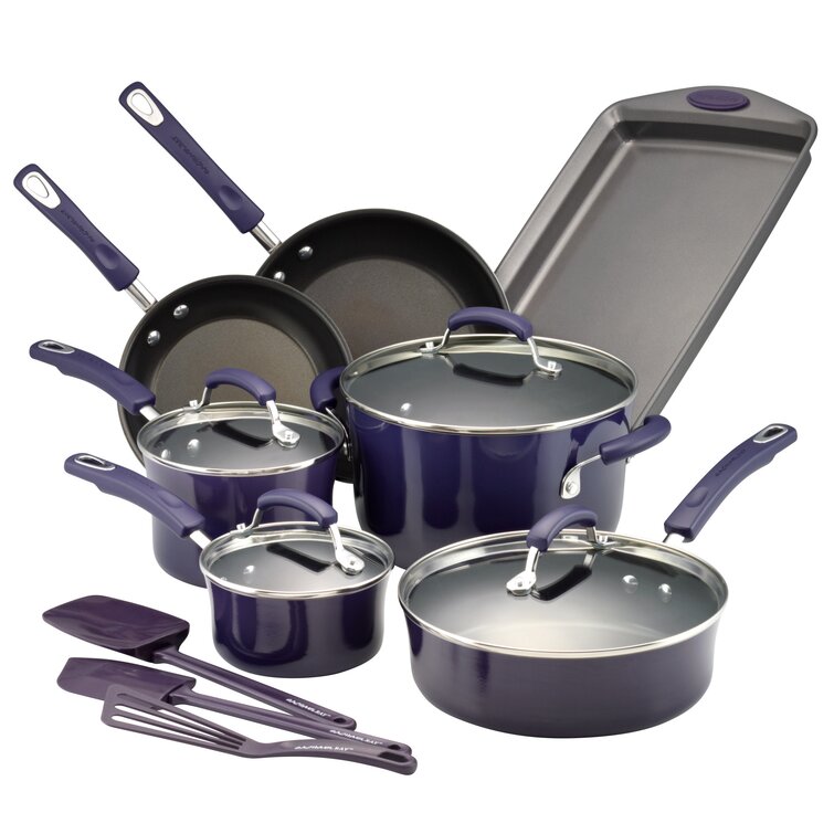 Rachael Ray Classic Brights Hard Enamel Nonstick Cookware Set, 14-Piece