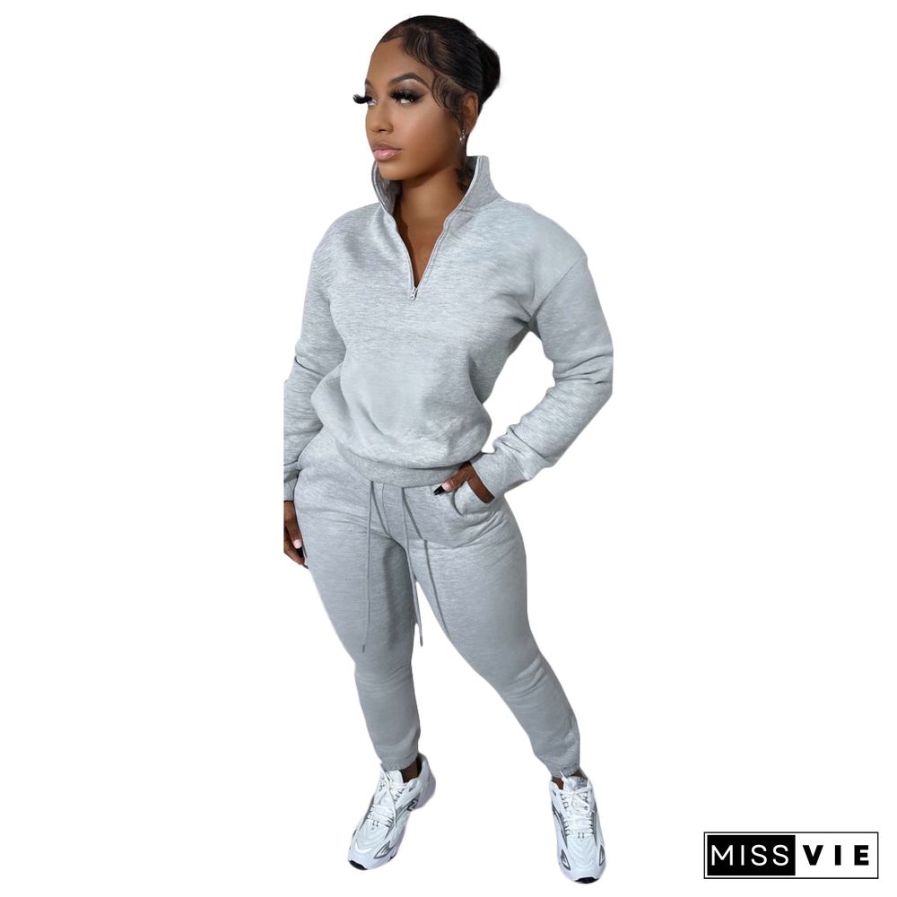 Casual Zipper Stand Collar Sweatshirt Pants Suits