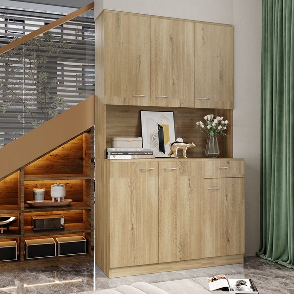 Modern Tall Wardrobe with 6-Doors， 1-Open Shelves and 1-Drawer - - 36805924