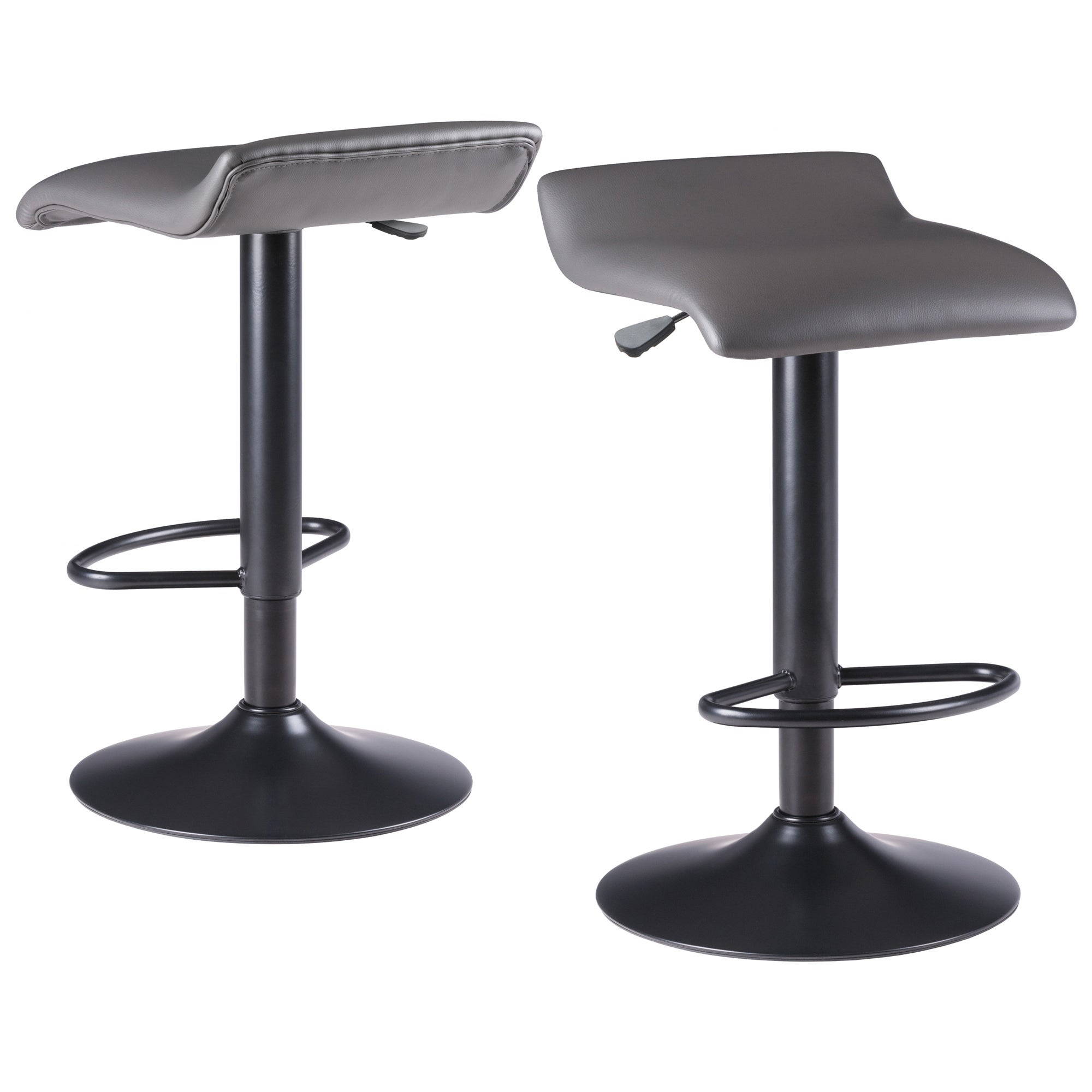 Tarah 2-Pc Adjustable Swivel Seat Stool Set， Black and Slate Gray - 15.16 x 15.16 x 34.45 inches