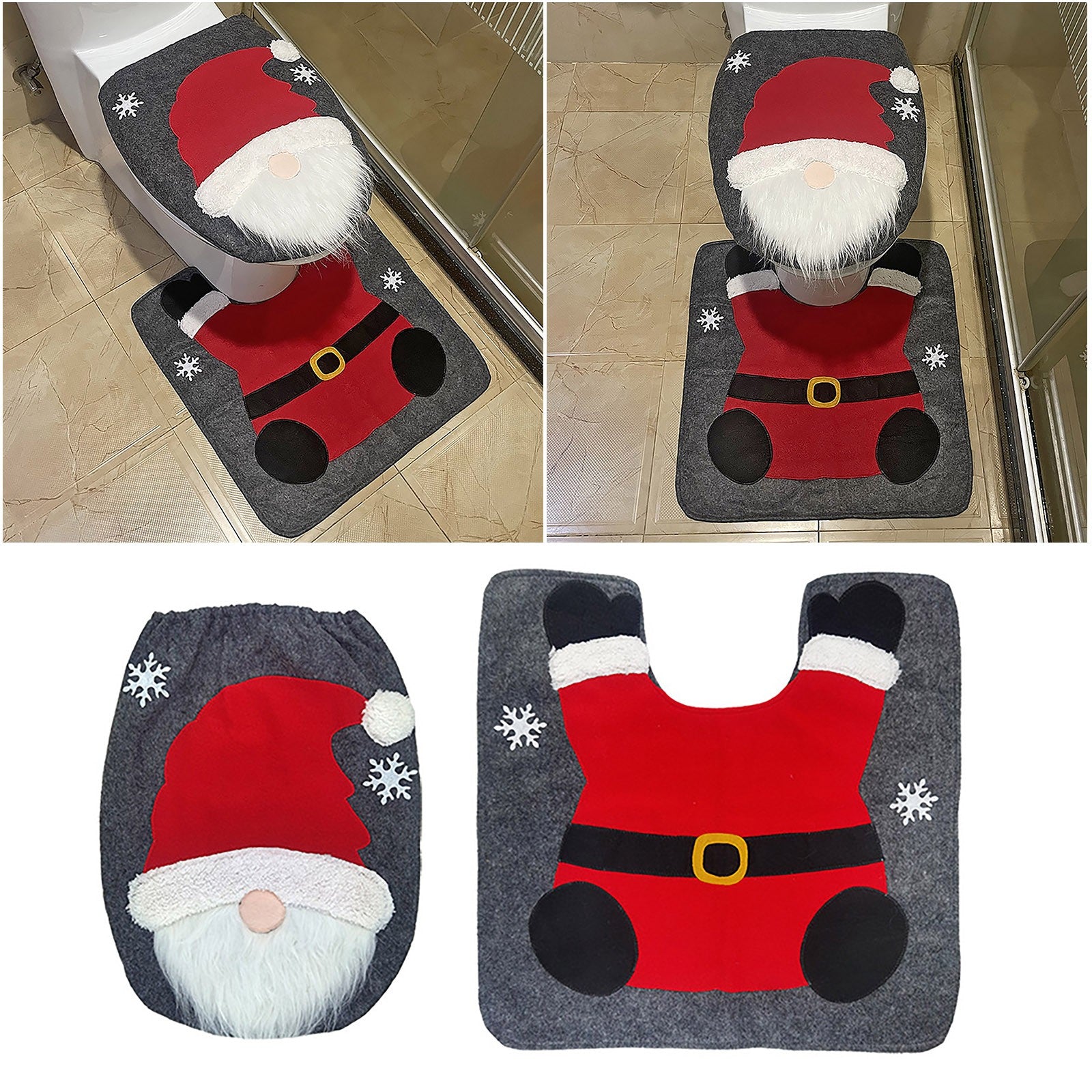 WANYNG SantaClaus Christmas Bucket Seat Cover And Carpet Set Red Christmas Ornaments Bathroom，One Size