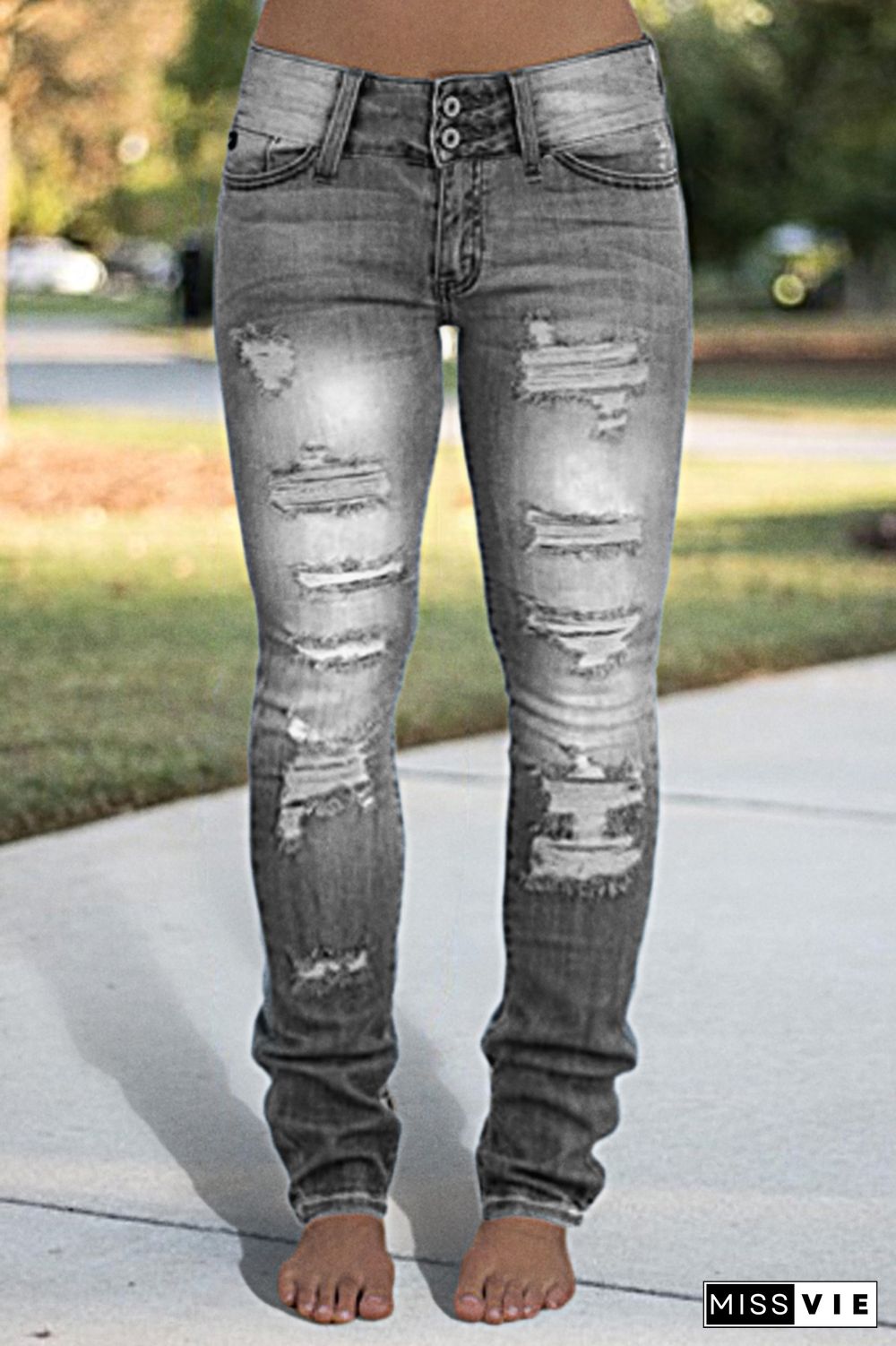 Ladder Ripped Low Rise Skinny Jeans