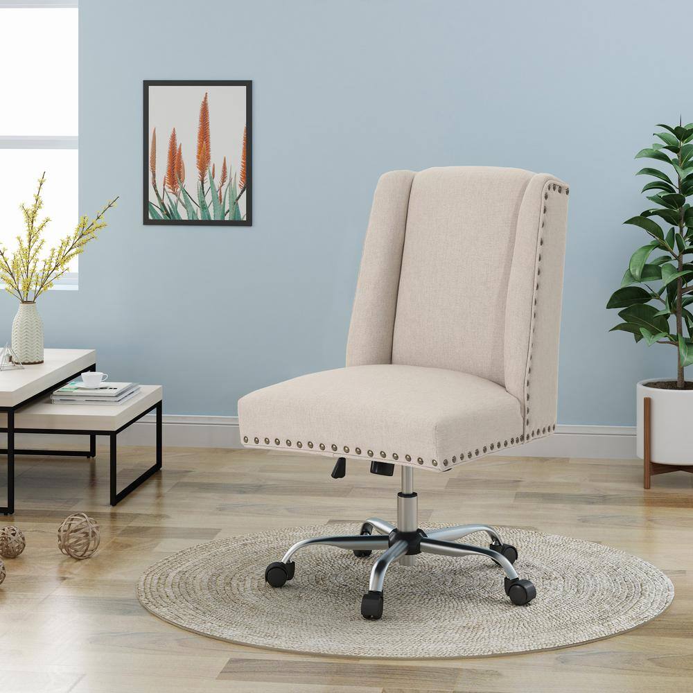 Noble House Chiara Wheat Fabric Home Office Desk Chair with Stud Accents 40956