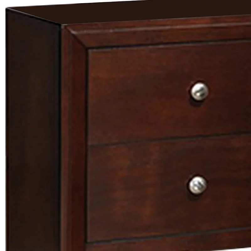 24 Inches 2 Drawer Wooden Nightstand with Metal Pulls， Brown