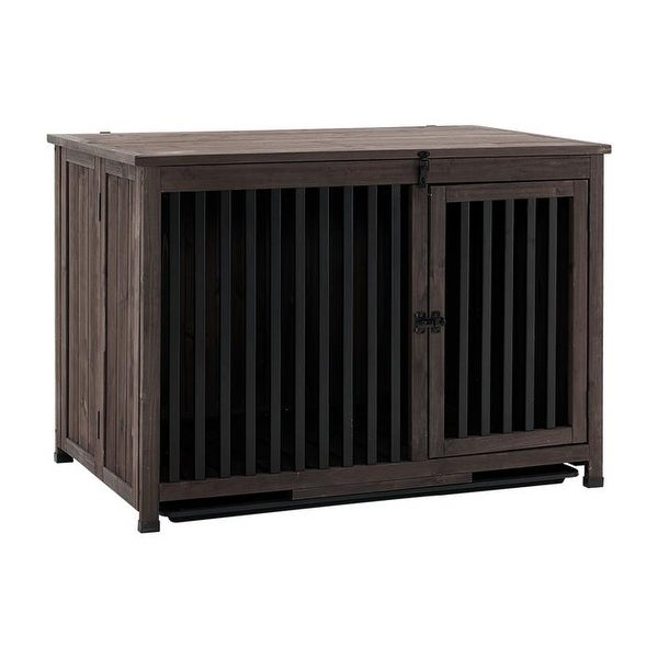 Mcombo Wooden Dog Crate Furniture End Table with Door， No Assembly Portable Foldable Dog Kennel Indoor with Removable Tray