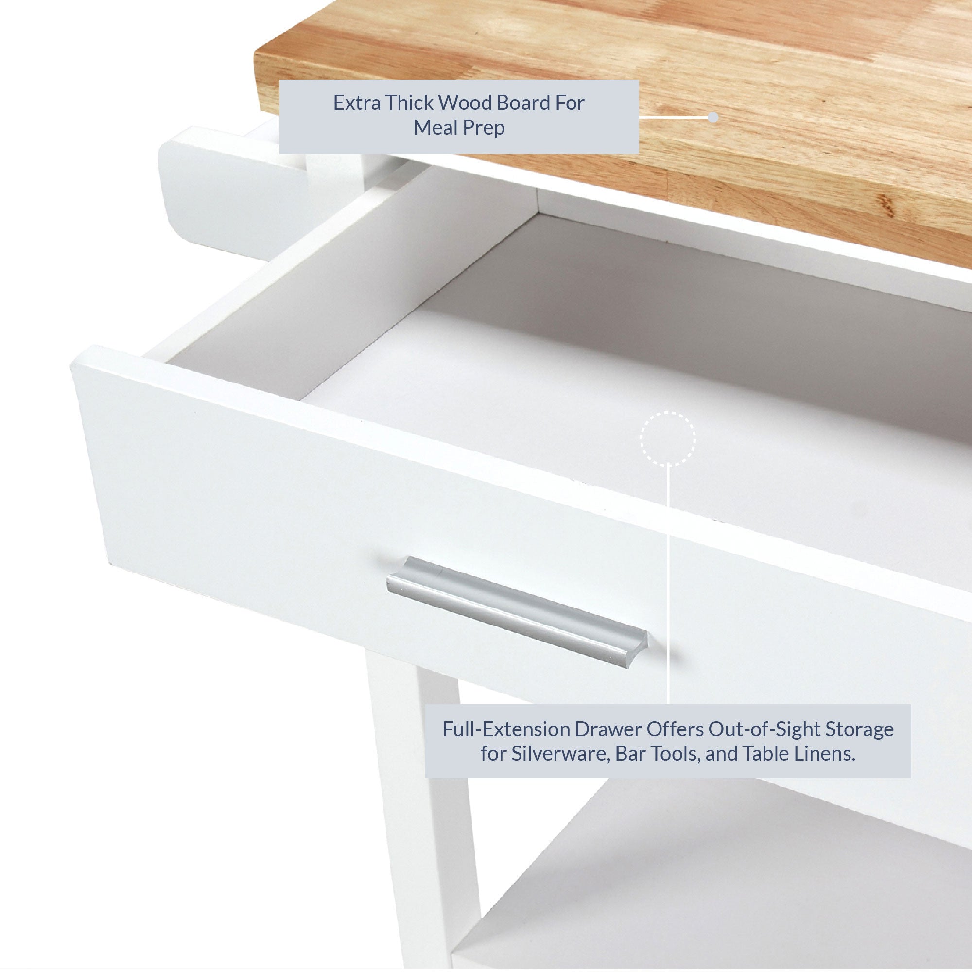 BELLEZE Rolling Kitchen Island Utility Cart with a Drawer- Sonoma (White)