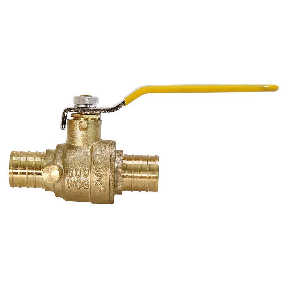 The Plumber's Choice 1 in. Full Port PEX Barb Ball Valve Water Shut Off with Drain 10405PV