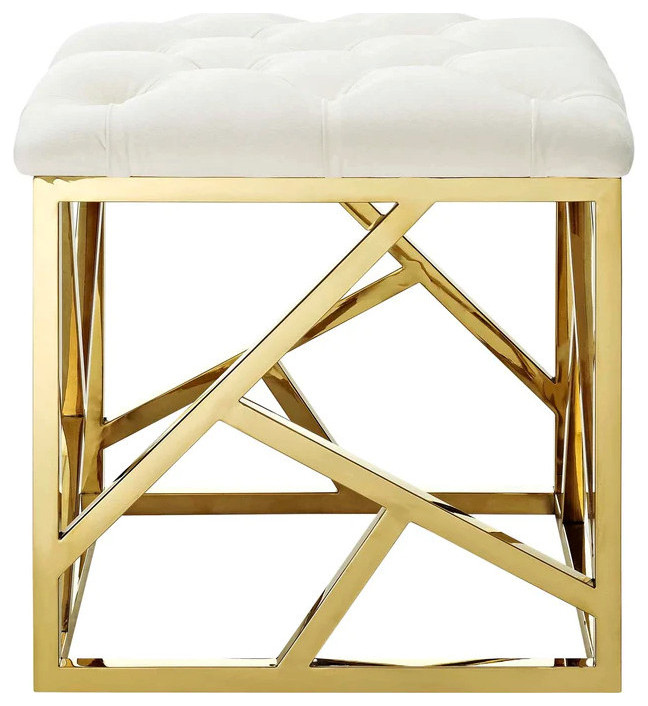 Piper Ivory Gold Ottoman   Contemporary   Footstools And Ottomans   by Peachtree Fine Furniture  Houzz