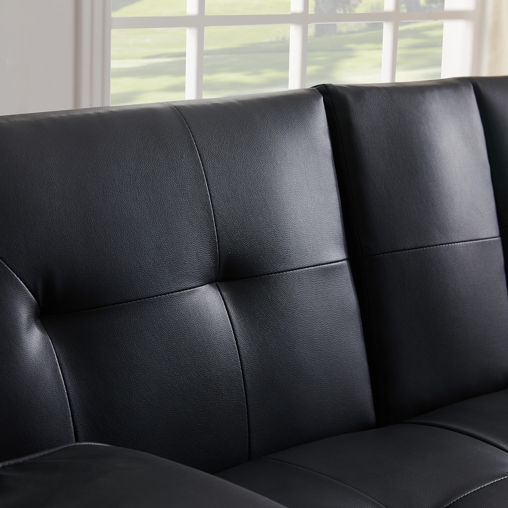 Modern Leather Convertible Folding Loveseat Sleeper Sofa Bed With Cup Holders For Living Room 2 Seat