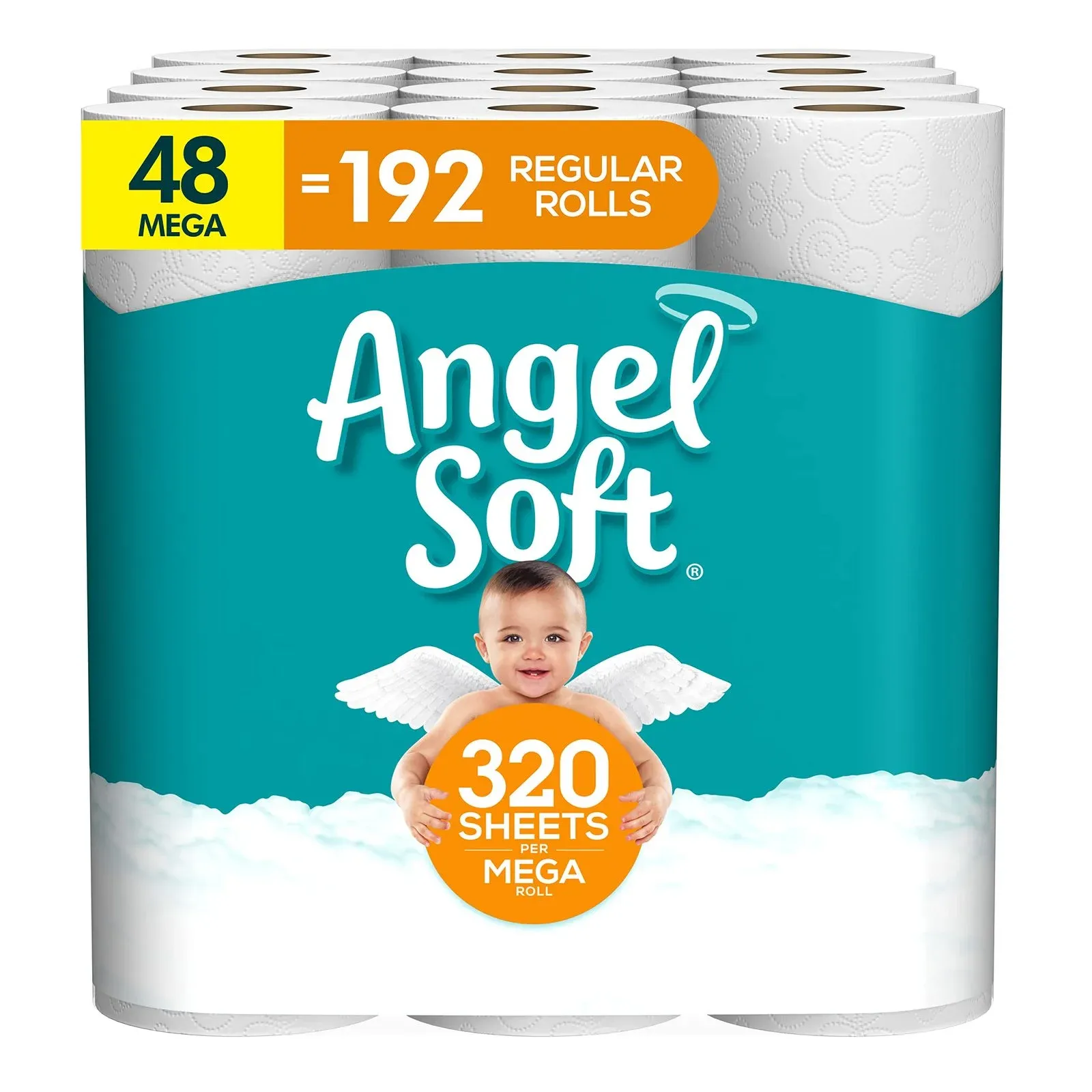 Angel Soft Toilet Paper, 48 Mega Rolls = 192 Regular Rolls, 2-Ply Bath Tissue