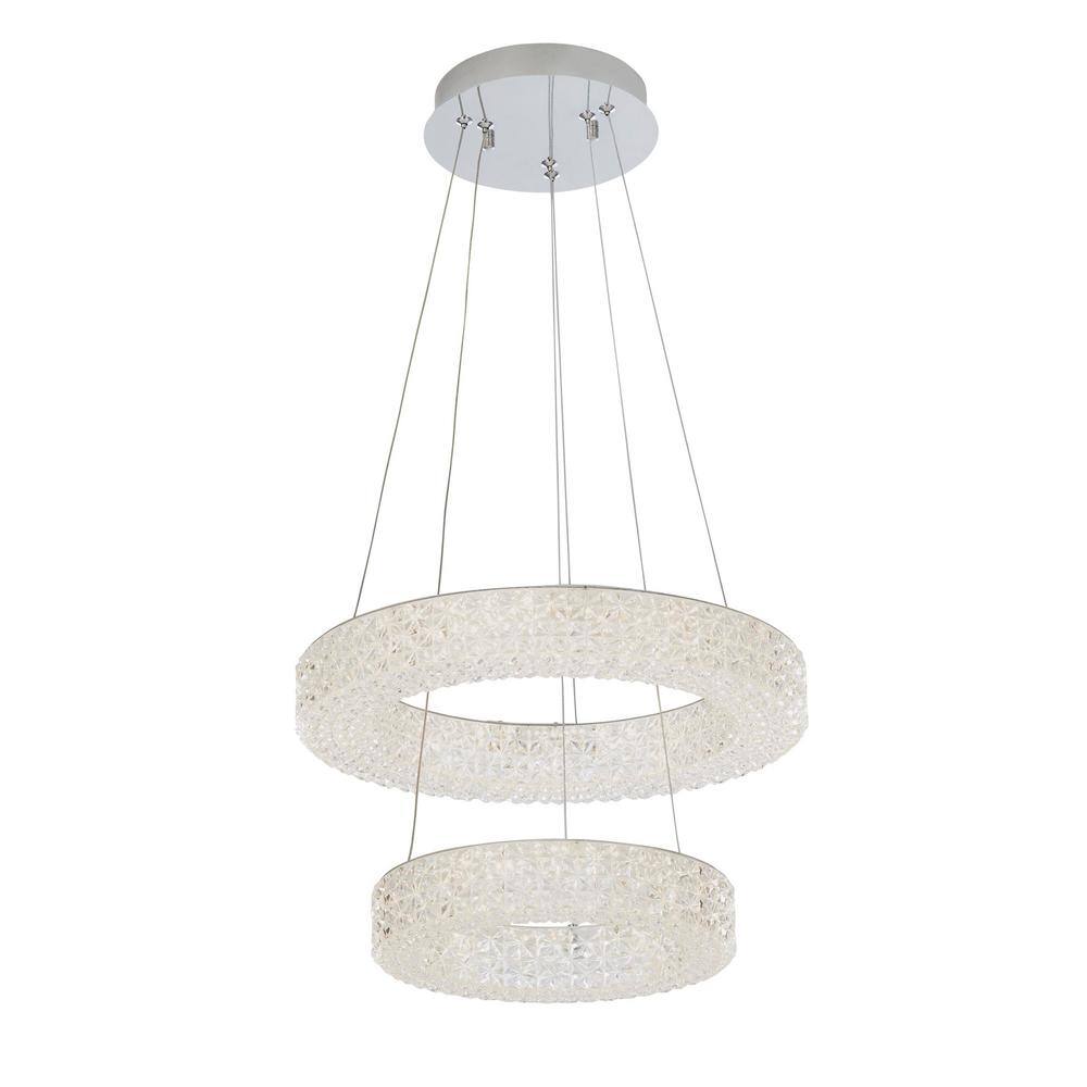 Home Decorators Collection Wesley Park 150-Watt Integrated LED Chrome Pendant Hanging Light with Clear Round Acrylic Ring Shades 21222